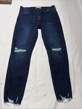 KanCan Dark Blue Distressed Button-Fly Skinny Jeans